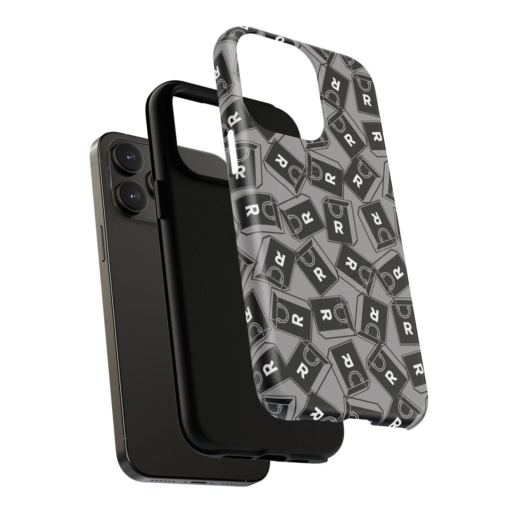 Magnetic Phone Case – Black & Gray Repeating 'R' Logo Pattern