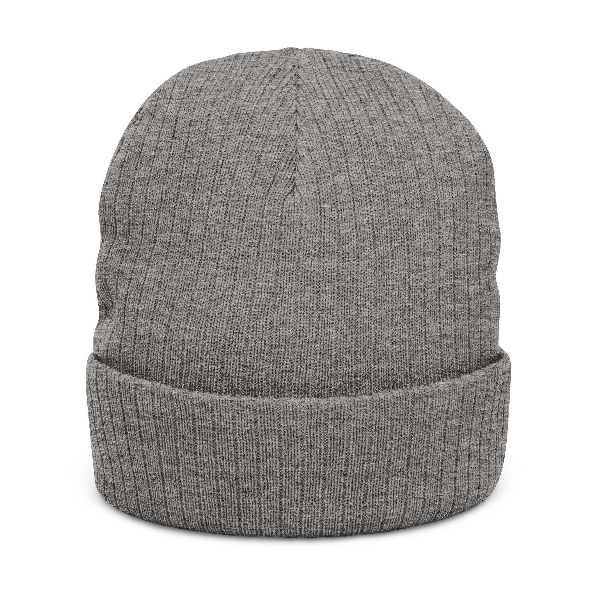 Embroidered Ribbed Beanie - Minimal Horseshoe & R Patch, Cozy Winter Hat