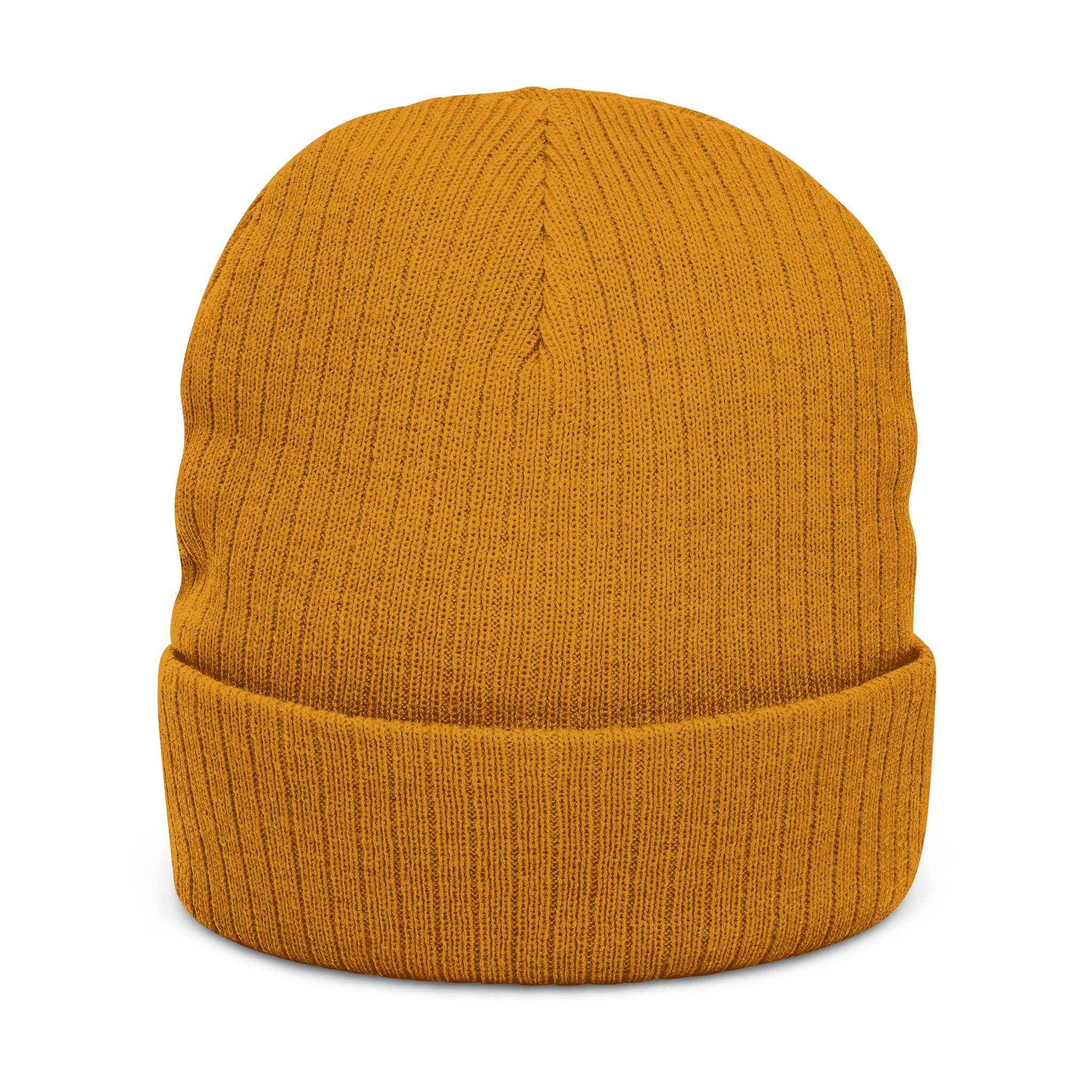Embroidered Ribbed Beanie - Minimal Horseshoe & R Patch, Cozy Winter Hat