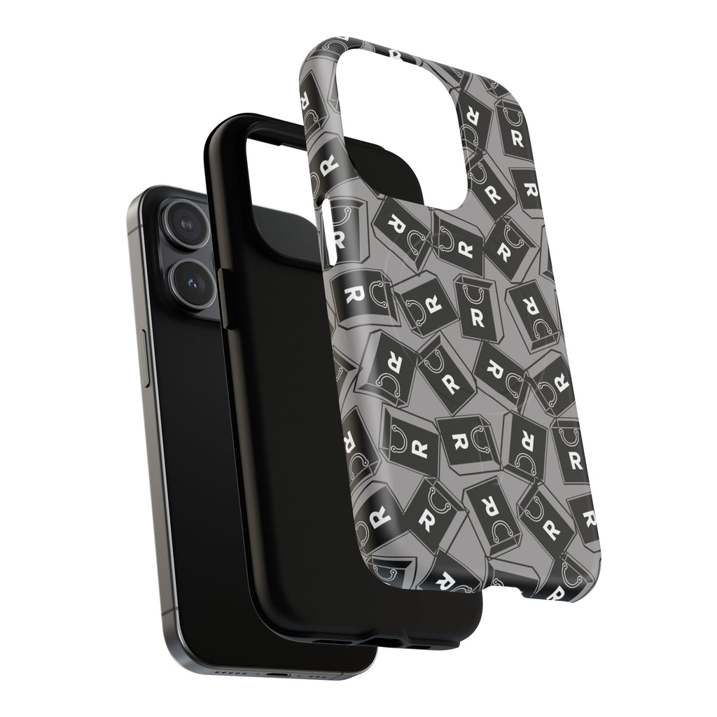 Magnetic Phone Case – Black & Gray Repeating 'R' Logo Pattern