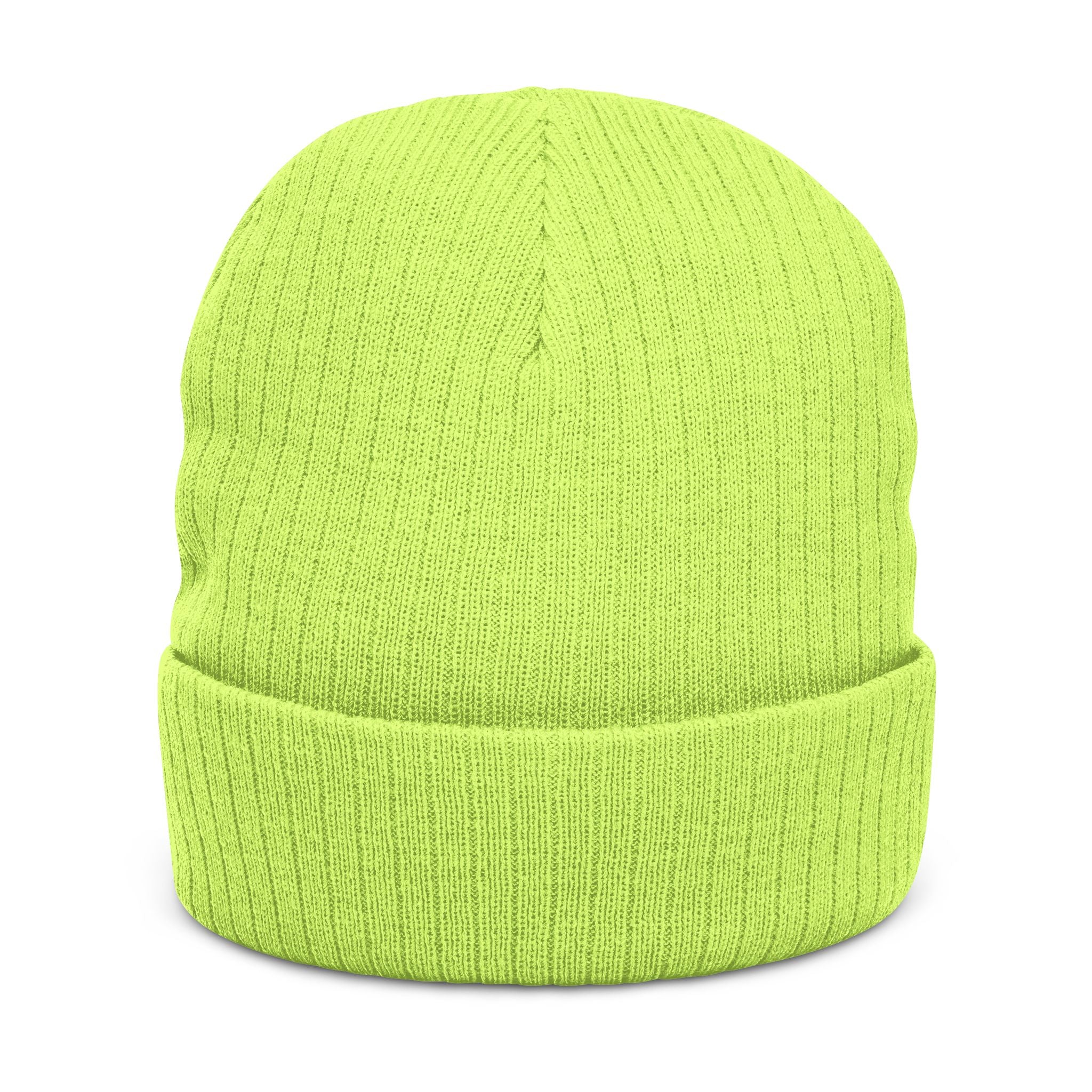 Embroidered Ribbed Beanie - Minimal Horseshoe & R Patch, Cozy Winter Hat