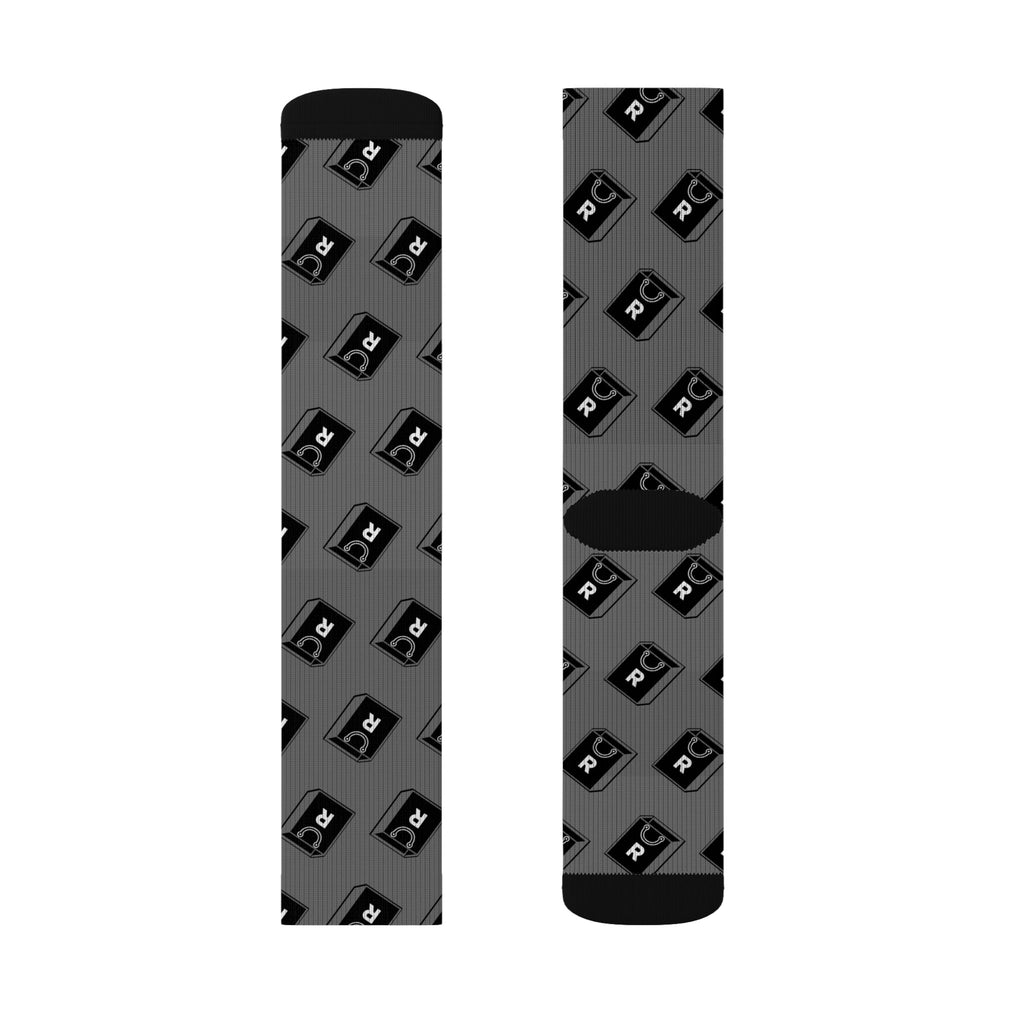 Retro Cassette Pattern Sublimation Socks — Grey Music Tape Crew Socks