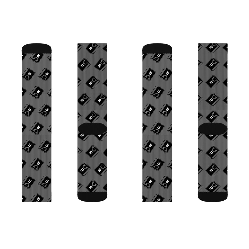 Retro Cassette Pattern Sublimation Socks — Grey Music Tape Crew Socks