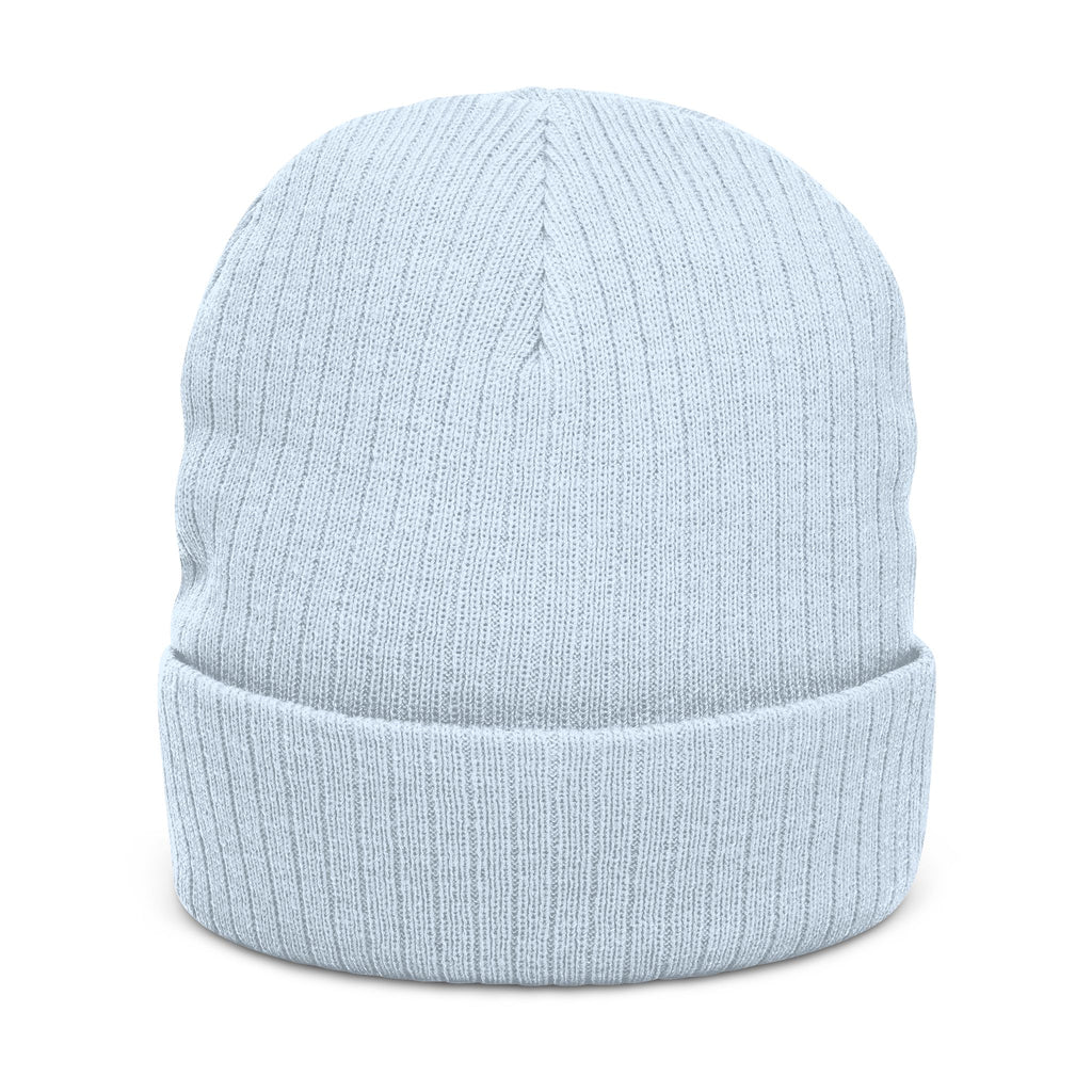 Embroidered Ribbed Beanie - Minimal Horseshoe & R Patch, Cozy Winter Hat