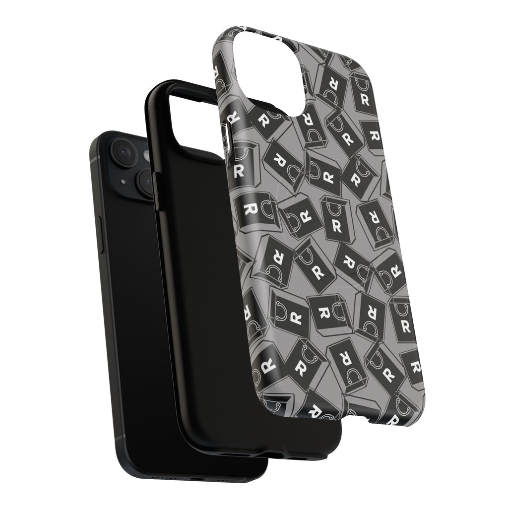 Magnetic Phone Case – Black & Gray Repeating 'R' Logo Pattern