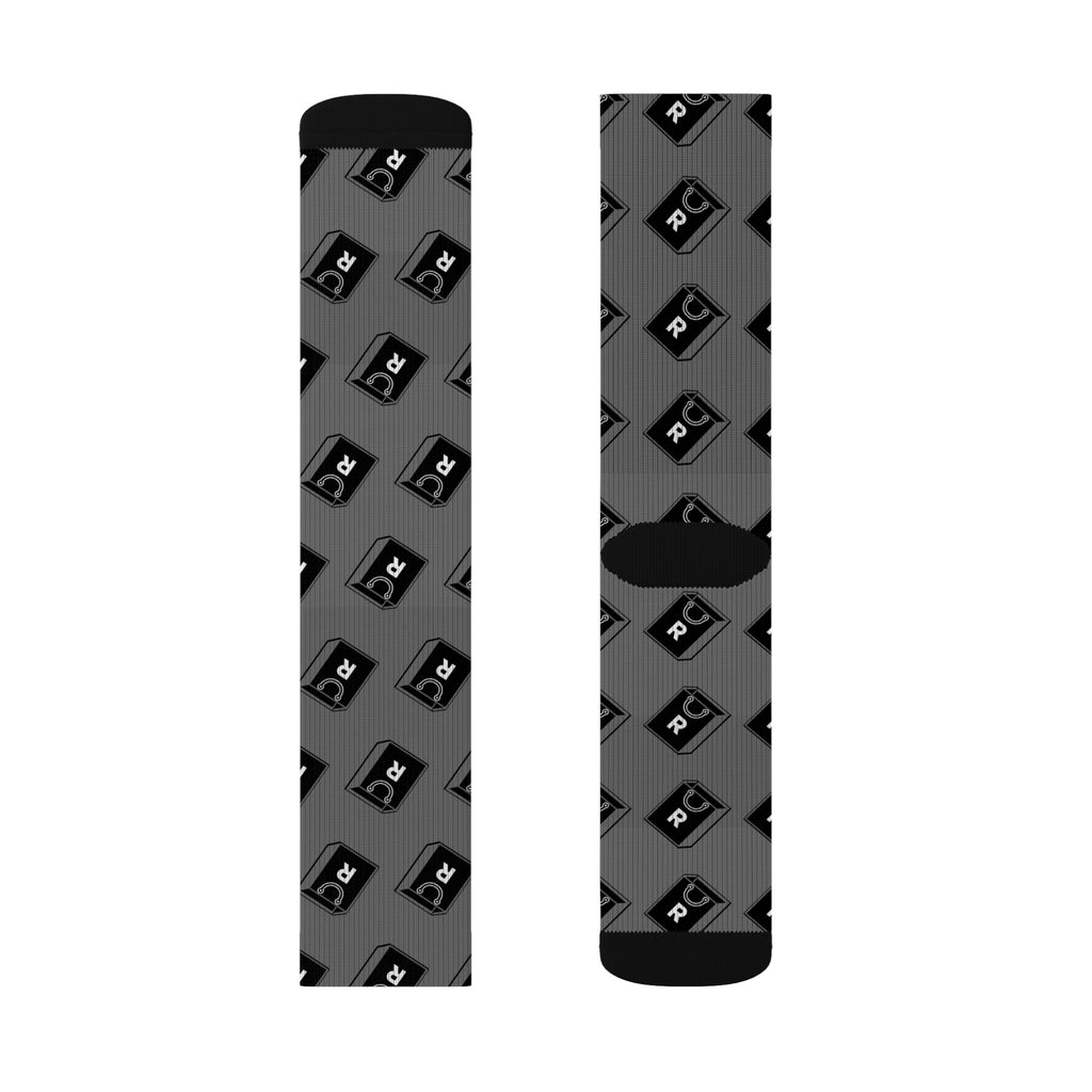 Retro Cassette Pattern Sublimation Socks — Grey Music Tape Crew Socks