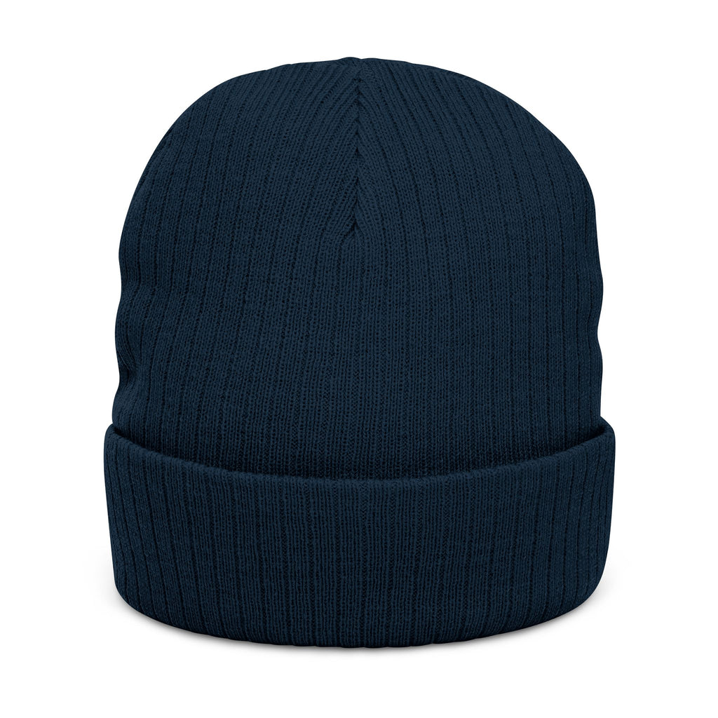 Embroidered Ribbed Beanie - Minimal Horseshoe & R Patch, Cozy Winter Hat