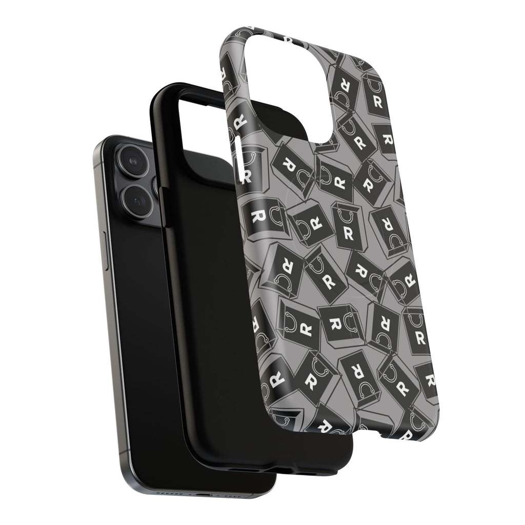 Magnetic Phone Case – Black & Gray Repeating 'R' Logo Pattern