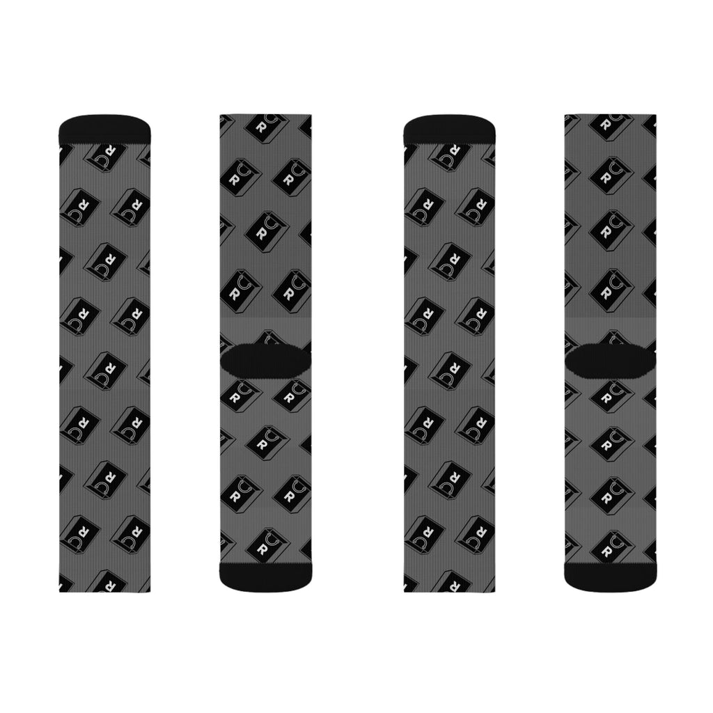 Retro Cassette Pattern Sublimation Socks — Grey Music Tape Crew Socks