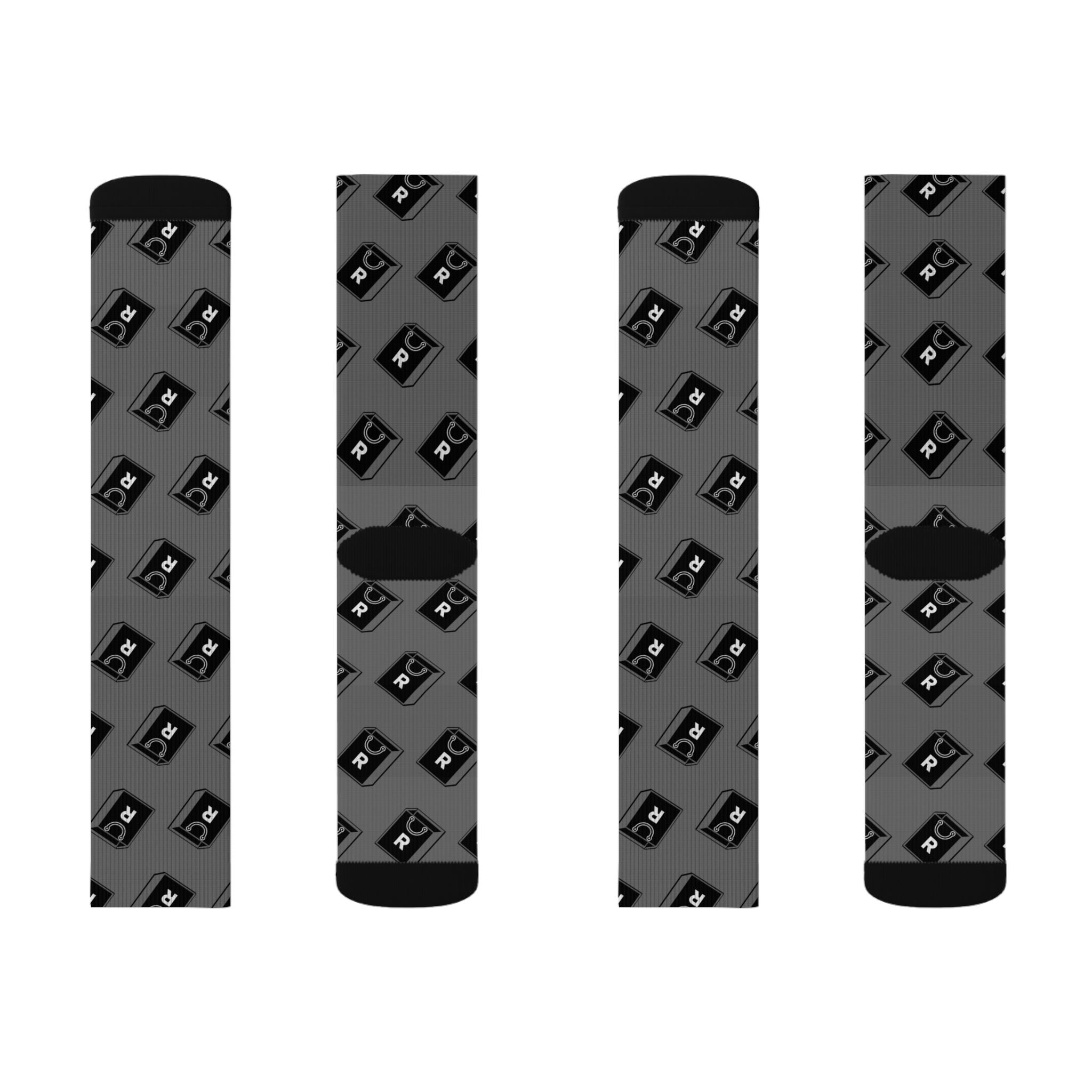 Retro Cassette Pattern Sublimation Socks — Grey Music Tape Crew Socks