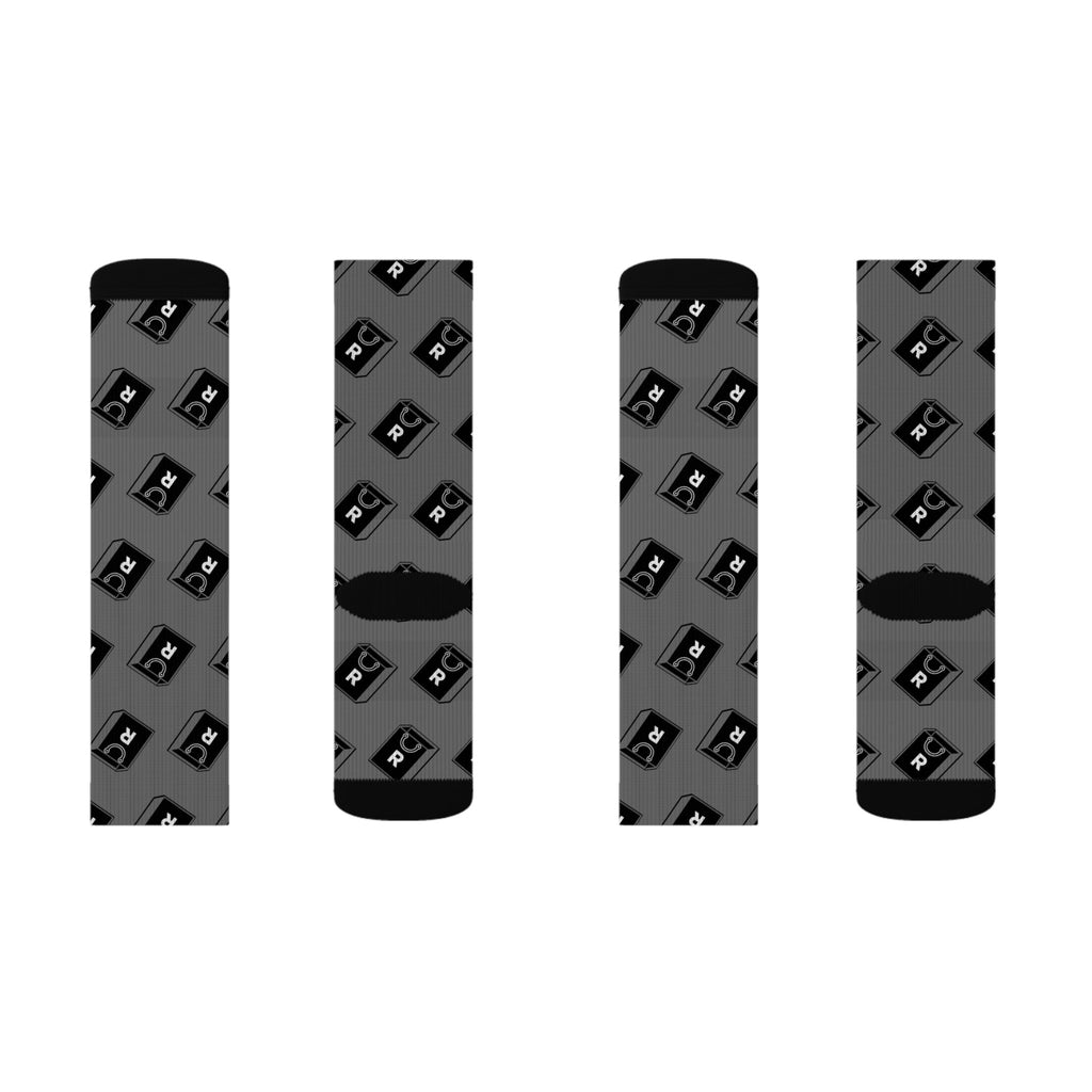 Retro Cassette Pattern Sublimation Socks — Grey Music Tape Crew Socks