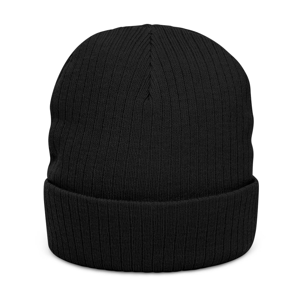 Embroidered Ribbed Beanie - Minimal Horseshoe & R Patch, Cozy Winter Hat