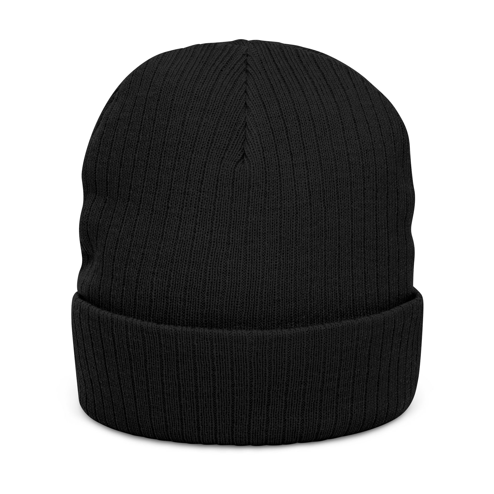 Embroidered Ribbed Beanie - Minimal Horseshoe & R Patch, Cozy Winter Hat