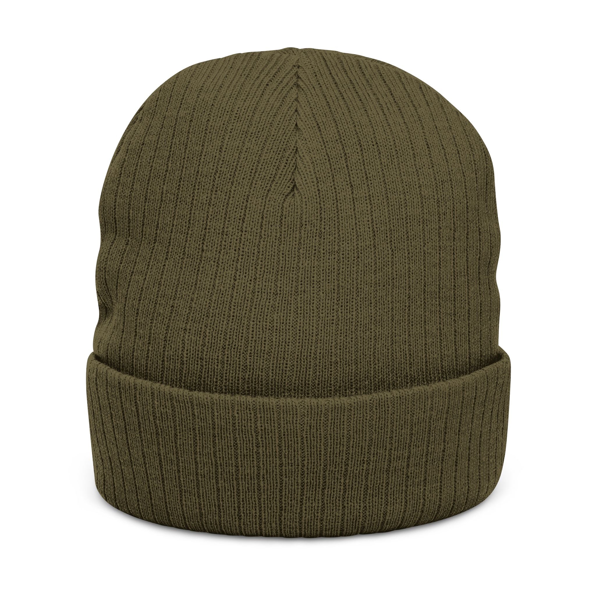 Embroidered Ribbed Beanie - Minimal Horseshoe & R Patch, Cozy Winter Hat